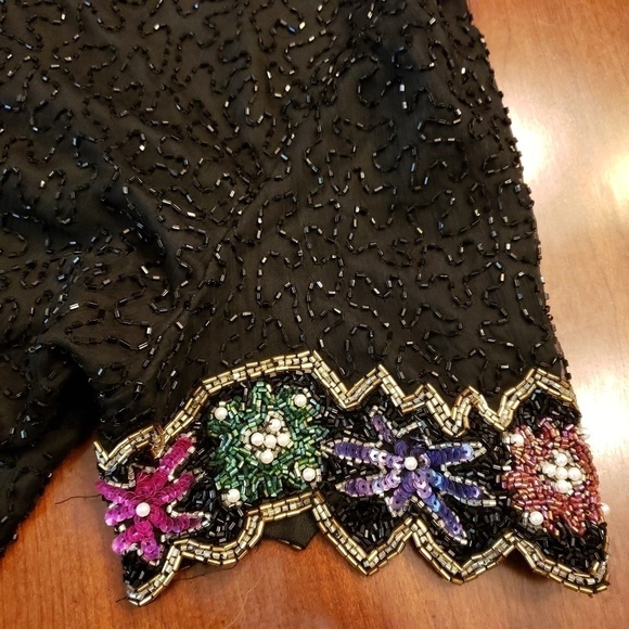 Vintage Laurence Kazar Silk Beaded Sequin & Pearl Top PM VGUC - Picture 7 of 9